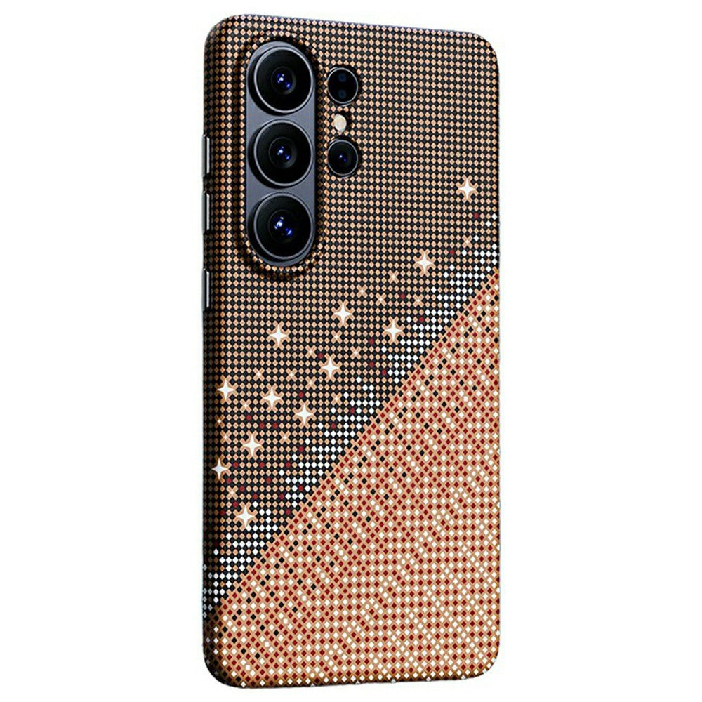 For Samsung Galaxy S24 Ultra Magnetic Case Pixel Grid Pattern Hard PC Shockproof Phone Cover