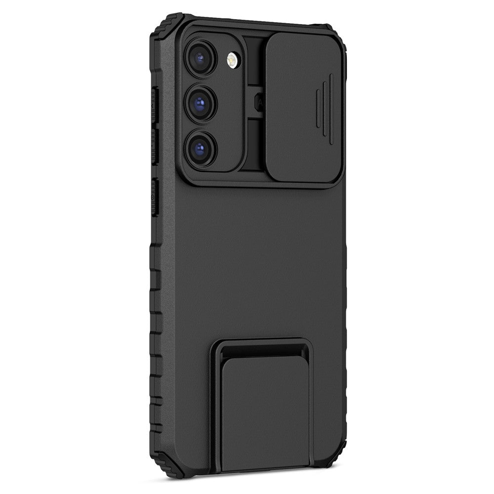 For Samsung Galaxy S23+ Kickstand PC + TPU Phone Case Slide Camera Protector Shockproof Cover