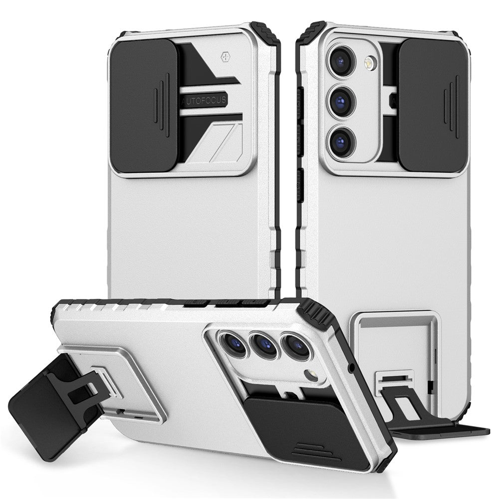 For Samsung Galaxy S23+ Kickstand PC + TPU Phone Case Slide Camera Protector Shockproof Cover