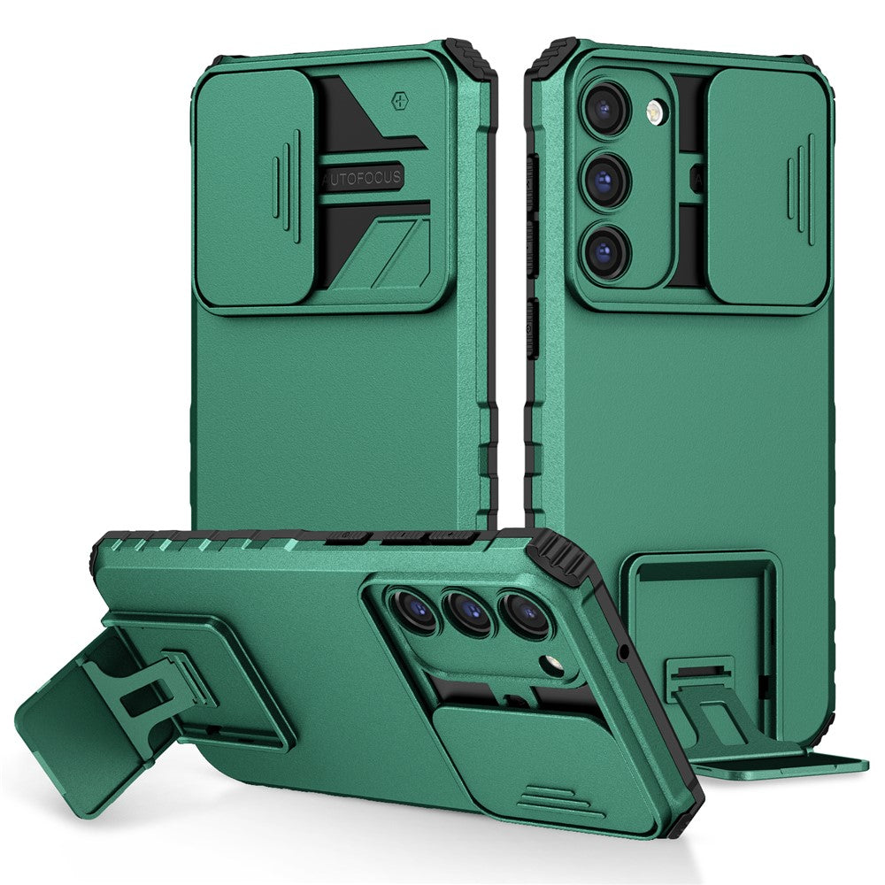 For Samsung Galaxy S23+ Kickstand PC + TPU Phone Case Slide Camera Protector Shockproof Cover