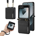 LC.IMEEKE L1 for Samsung Galaxy Z Flip8 Case Leather+PC Phone Cover with Straps Card Slots