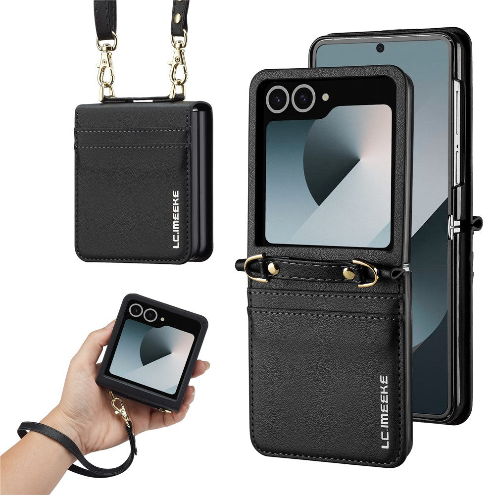 LC.IMEEKE L1 for Samsung Galaxy Z Flip8 Case Leather+PC Phone Cover with Straps Card Slots