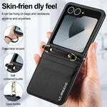LC.IMEEKE L1 for Samsung Galaxy Z Flip8 Case Leather+PC Phone Cover with Straps Card Slots