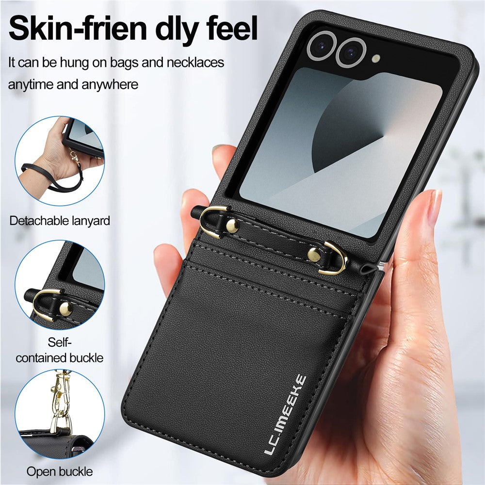LC.IMEEKE L1 for Samsung Galaxy Z Flip8 Case Leather+PC Phone Cover with Straps Card Slots