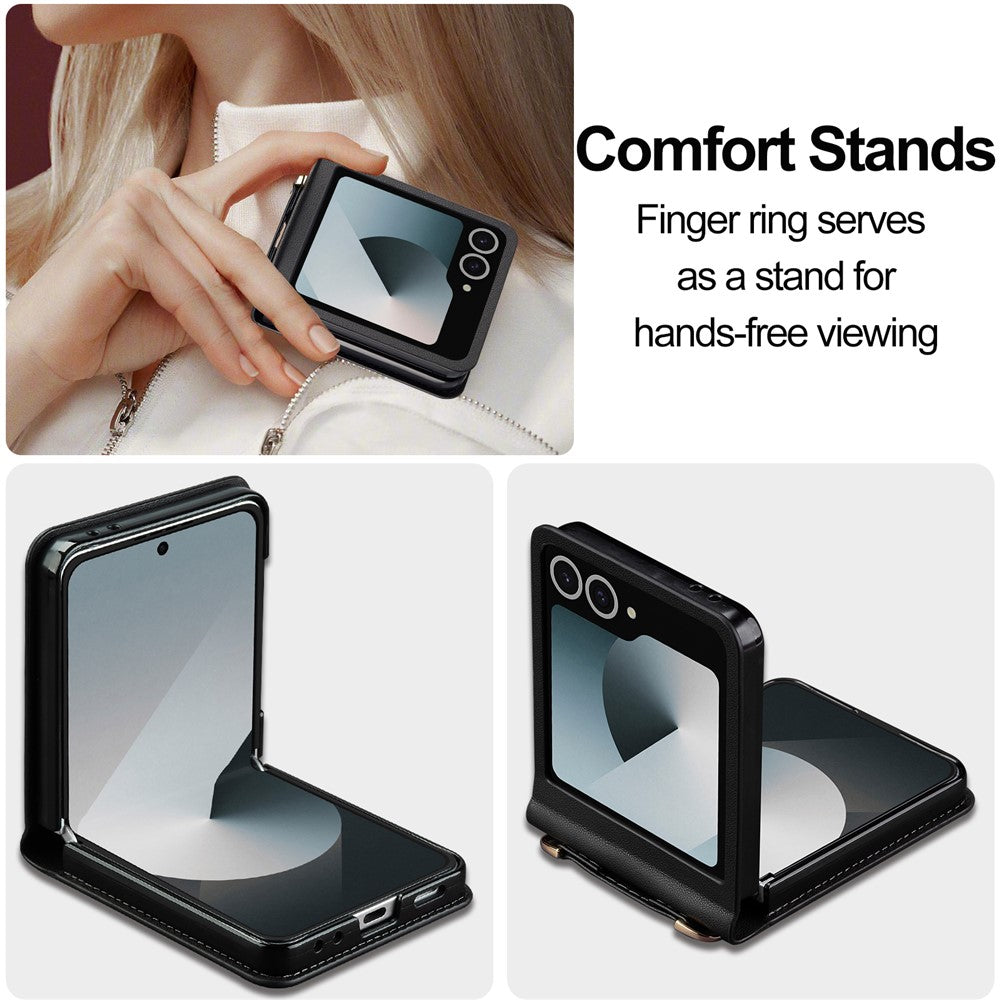 LC.IMEEKE L1 for Samsung Galaxy Z Flip8 Case Leather+PC Phone Cover with Straps Card Slots