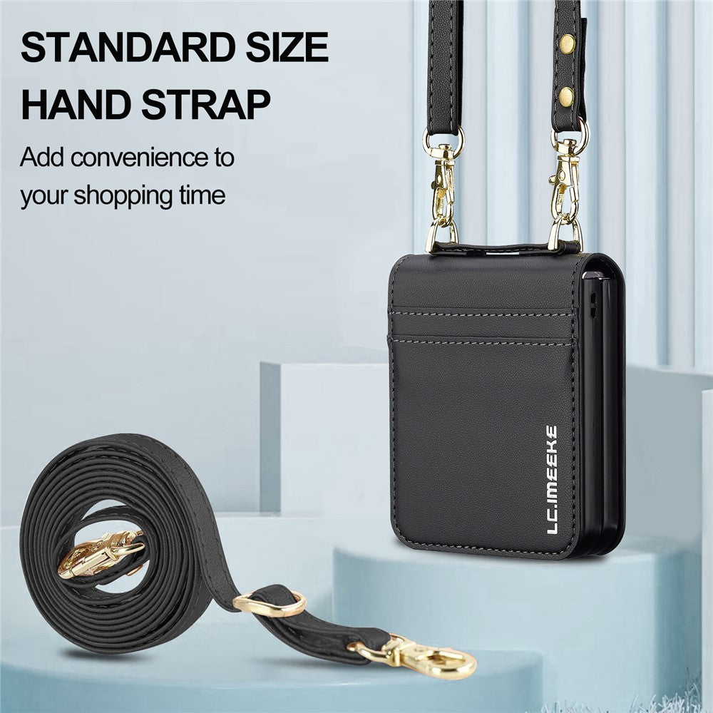 LC.IMEEKE L1 for Samsung Galaxy Z Flip8 Case Leather+PC Phone Cover with Straps Card Slots