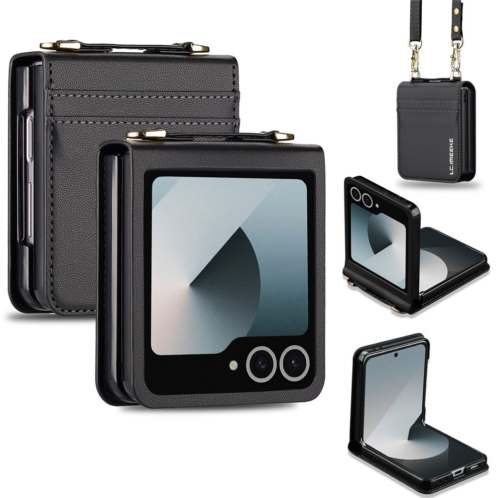 LC.IMEEKE L1 for Samsung Galaxy Z Flip8 Case Leather+PC Phone Cover with Straps Card Slots