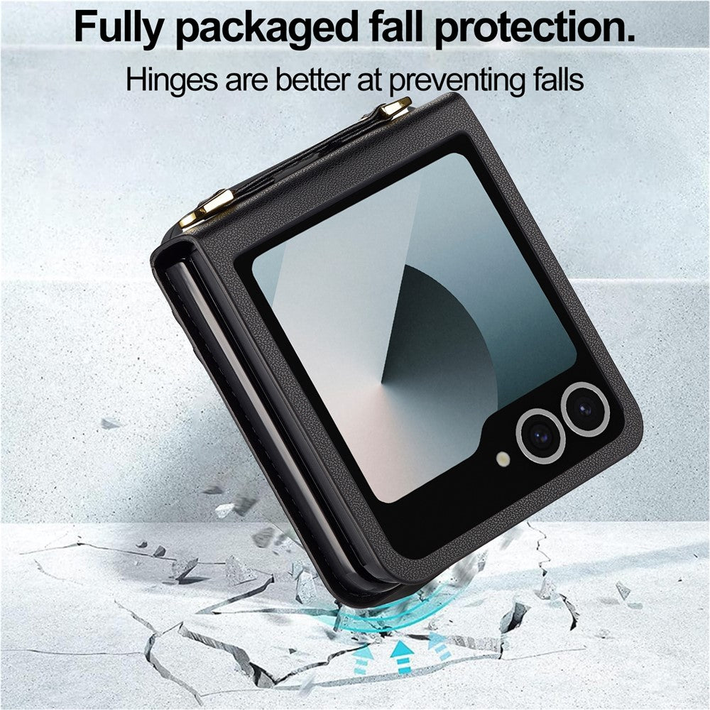 LC.IMEEKE L1 for Samsung Galaxy Z Flip8 Case Leather+PC Phone Cover with Straps Card Slots