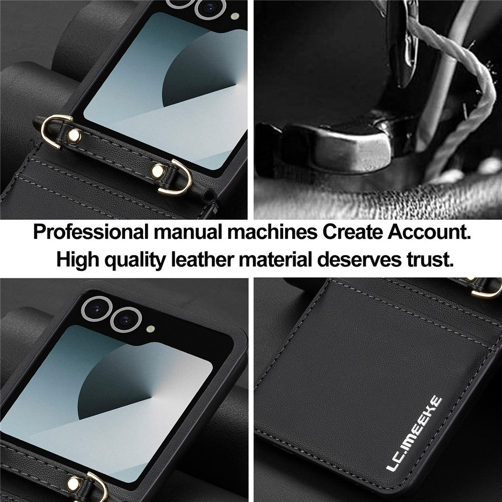 LC.IMEEKE L1 for Samsung Galaxy Z Flip8 Case Leather+PC Phone Cover with Straps Card Slots