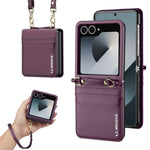 LC.IMEEKE L1 for Samsung Galaxy Z Flip8 Case Leather+PC Phone Cover with Straps Card Slots