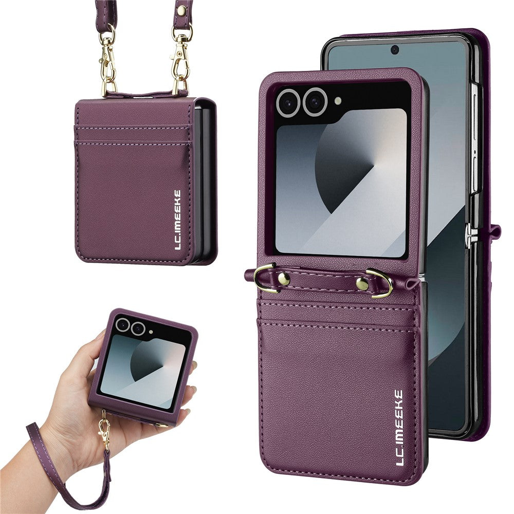 LC.IMEEKE L1 for Samsung Galaxy Z Flip8 Case Leather+PC Phone Cover with Straps Card Slots