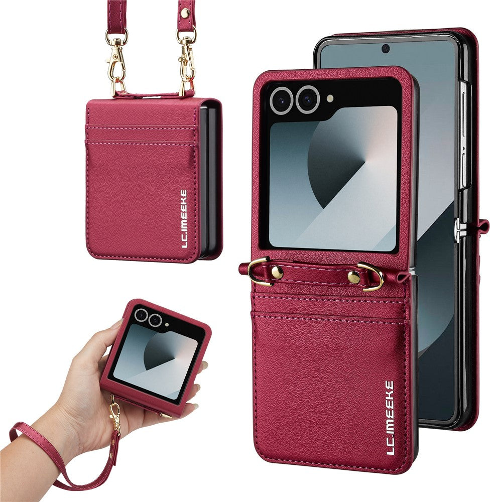 LC.IMEEKE L1 for Samsung Galaxy Z Flip8 Case Leather+PC Phone Cover with Straps Card Slots