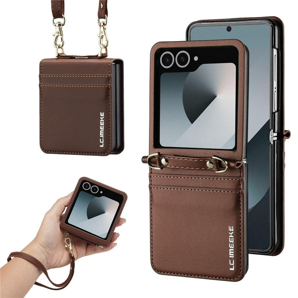 LC.IMEEKE L1 for Samsung Galaxy Z Flip8 Case Leather+PC Phone Cover with Straps Card Slots