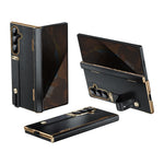 For Samsung Galaxy Z Fold7 5G Case Retractable Wrist Strap Kickstand Leather PC Case with Hinge Protection / Tempered Glass Flim