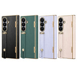 For Samsung Galaxy Z Fold7 5G Case Retractable Wrist Strap Kickstand Leather PC Case with Hinge Protection / Tempered Glass Flim
