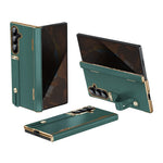 For Samsung Galaxy Z Fold7 5G Case Retractable Wrist Strap Kickstand Leather PC Case with Hinge Protection / Tempered Glass Flim
