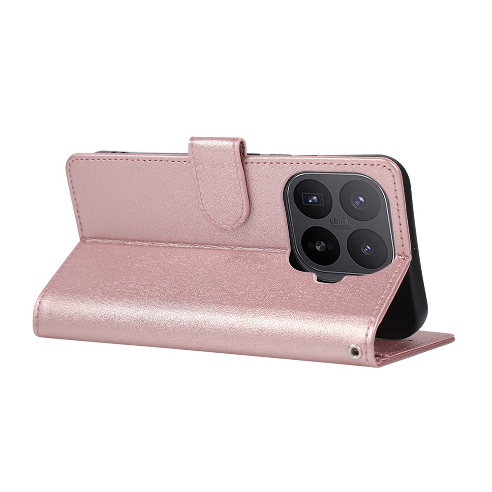 Xiaomi 17T Pro-skal i PU-läder, plånboksfodral med stativ och handledsrem.
