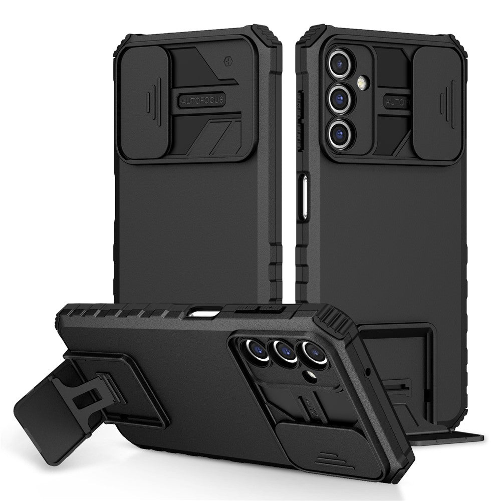 Samsung Galaxy A14 5G / A14 4G-mobilcover med skydeligt kameradæksel i PC + TPU, justerbar støtte og faldsikring