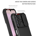 Samsung Galaxy A14 5G / A14 4G-mobilcover med skydeligt kameradæksel i PC + TPU, justerbar støtte og faldsikring