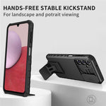 Samsung Galaxy A14 5G / A14 4G-mobilcover med skydeligt kameradæksel i PC + TPU, justerbar støtte og faldsikring