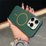 For iPhone 16 Pro Max Magnetic Case Corrugated Texture Hard PC Phone Protective Cover