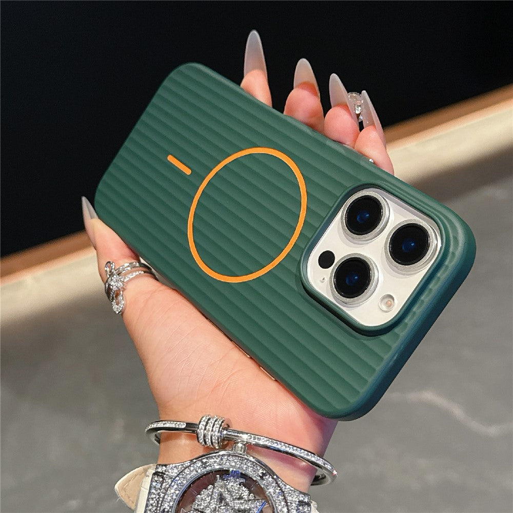 For iPhone 16 Pro Max Magnetic Case Corrugated Texture Hard PC Phone Protective Cover
