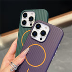 For iPhone 16 Pro Max Magnetic Case Corrugated Texture Hard PC Phone Protective Cover