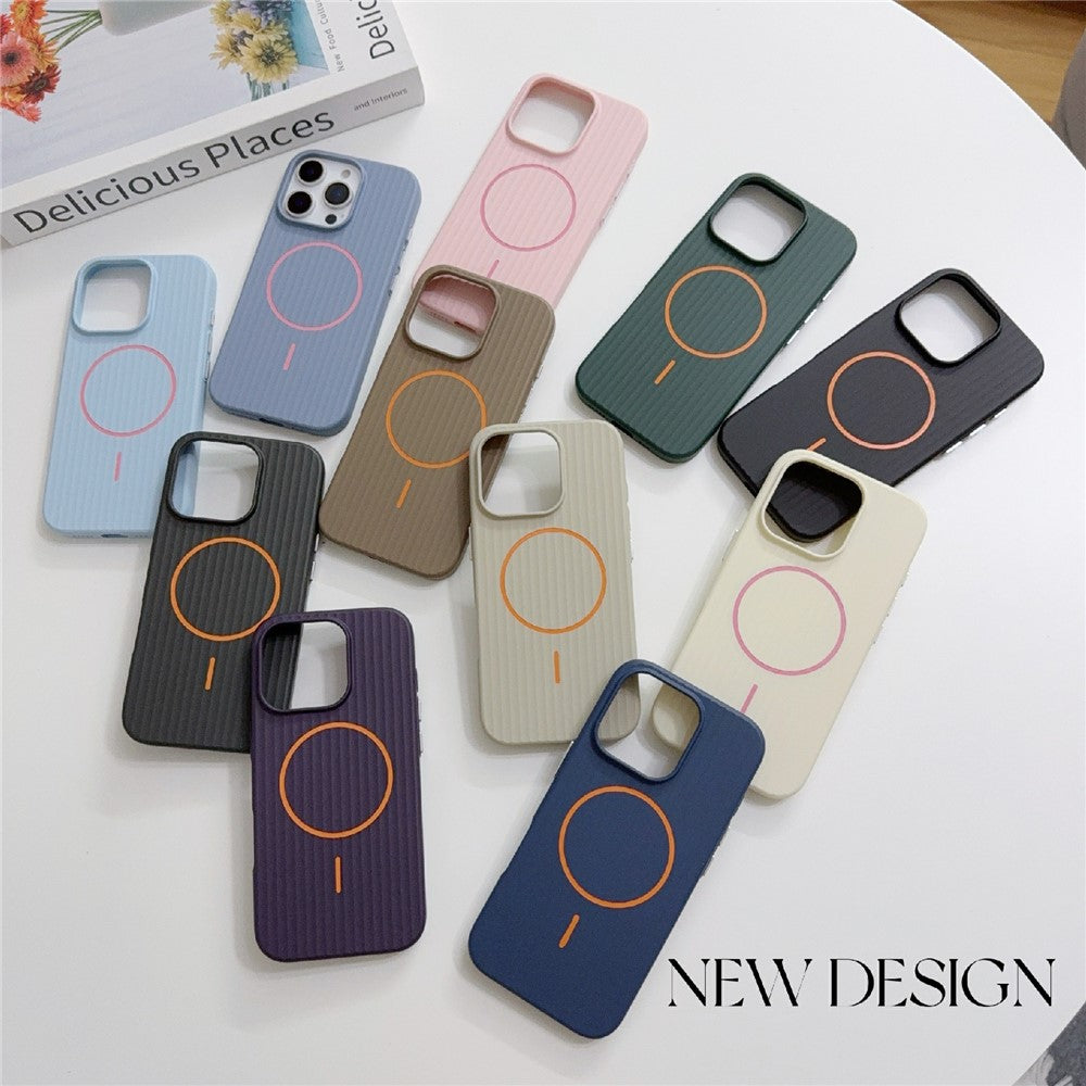 For iPhone 16 Pro Max Magnetic Case Corrugated Texture Hard PC Phone Protective Cover