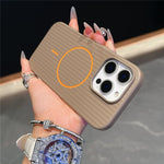 For iPhone 16 Pro Max Magnetic Case Corrugated Texture Hard PC Phone Protective Cover