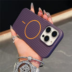 For iPhone 16 Pro Max Magnetic Case Corrugated Texture Hard PC Phone Protective Cover