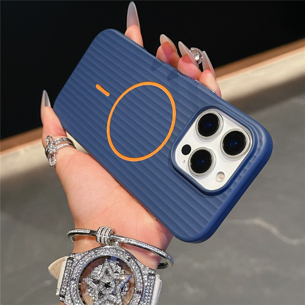 For iPhone 16 Pro Max Magnetic Case Corrugated Texture Hard PC Phone Protective Cover