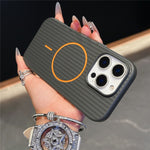 For iPhone 16 Pro Max Magnetic Case Corrugated Texture Hard PC Phone Protective Cover