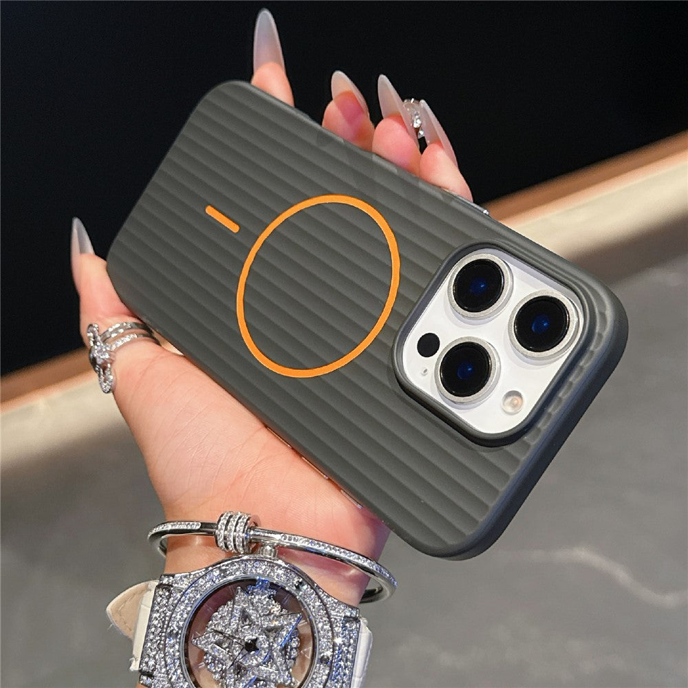 For iPhone 16 Pro Max Magnetic Case Corrugated Texture Hard PC Phone Protective Cover