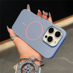 For iPhone 16 Pro Max Magnetic Case Corrugated Texture Hard PC Phone Protective Cover