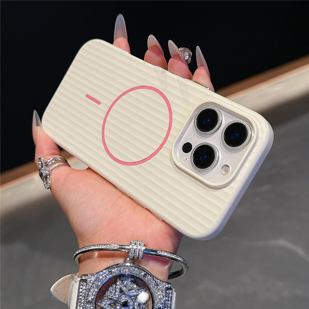 For iPhone 16 Pro Max Magnetic Case Corrugated Texture Hard PC Phone Protective Cover
