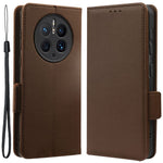 For Huawei Mate 50 Pro 4G Magnetic Phone Cover Litchi Texture Wallet Foldable Stand PU Leather Flip Phone Case with Strap