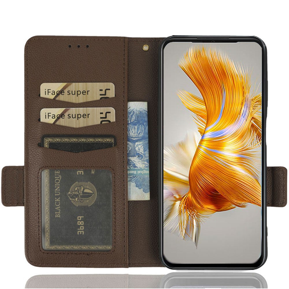 For Huawei Mate 50 Pro 4G Magnetic Phone Cover Litchi Texture Wallet Foldable Stand PU Leather Flip Phone Case with Strap