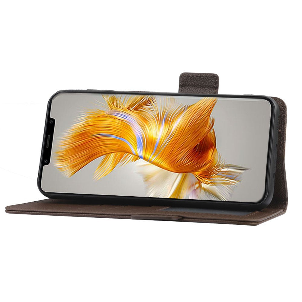 For Huawei Mate 50 Pro 4G Magnetic Phone Cover Litchi Texture Wallet Foldable Stand PU Leather Flip Phone Case with Strap