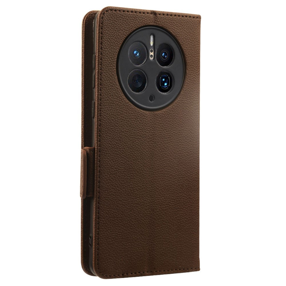 For Huawei Mate 50 Pro 4G Magnetic Phone Cover Litchi Texture Wallet Foldable Stand PU Leather Flip Phone Case with Strap