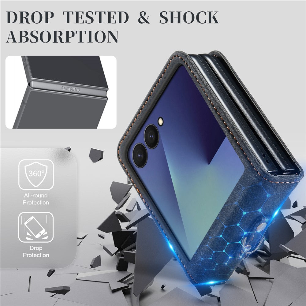 AUTSPACE A01 For Samsung Galaxy Z Flip8 Case Matte PU Leather + PC Folding Phone Cover with Hand Strap