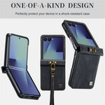 AUTSPACE A01 For Samsung Galaxy Z Flip8 Case Matte PU Leather + PC Folding Phone Cover with Hand Strap