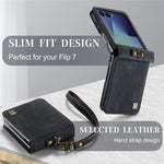 AUTSPACE A01 For Samsung Galaxy Z Flip8 Case Matte PU Leather + PC Folding Phone Cover with Hand Strap