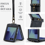 AUTSPACE A01 For Samsung Galaxy Z Flip8 Case Matte PU Leather + PC Folding Phone Cover with Hand Strap