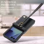AUTSPACE A01 For Samsung Galaxy Z Flip8 Case Matte PU Leather + PC Folding Phone Cover with Hand Strap