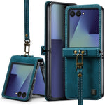 AUTSPACE A01 For Samsung Galaxy Z Flip8 Case Matte PU Leather + PC Folding Phone Cover with Hand Strap