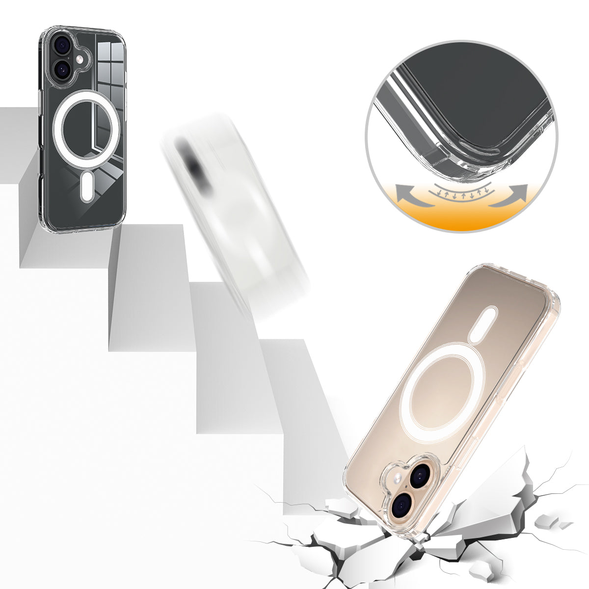 For iPhone 18 Clear Phone Magnetic Case TPU + Acrylic Back Cover