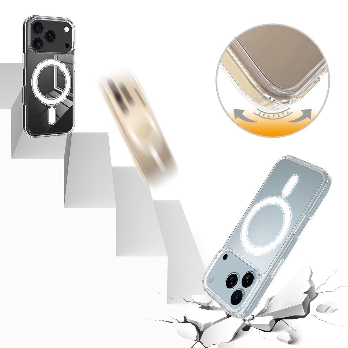 Til iPhone 18 Pro / 17 Pro Gennemsigtigt Telefon Cover med Magnet TPU + Akryl Bagside