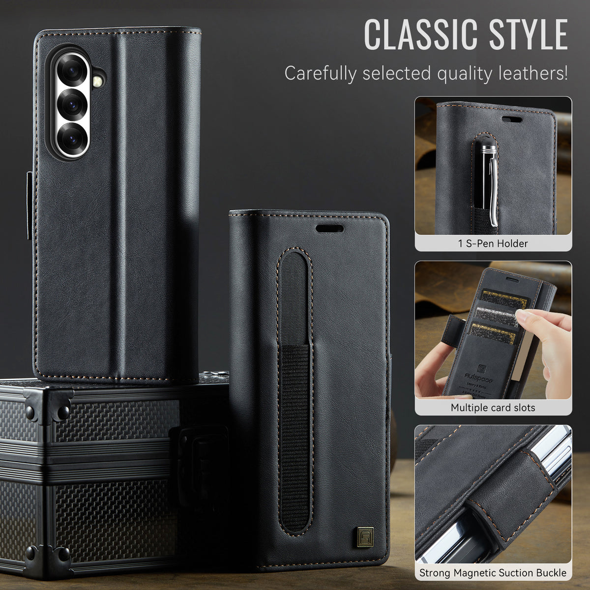 AUTSPACE for Samsung Galaxy Z Fold8 Ultra A11 Case RFID Blocking Retro Leather Cell Phone Wallet Cover