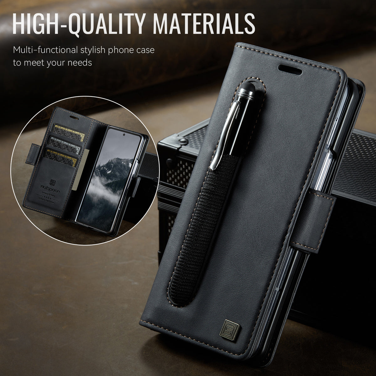 AUTSPACE for Samsung Galaxy Z Fold8 Ultra A11 Case RFID Blocking Retro Leather Cell Phone Wallet Cover