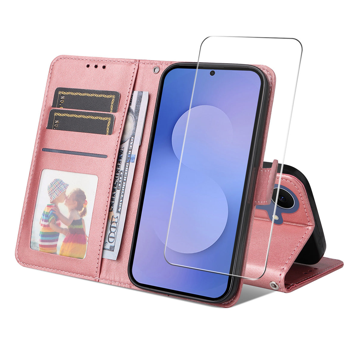 HAT PRINCE for Samsung Galaxy S26 FE Wallet Case ENKAY  Calf Texture Leather Phone Stand Cover with Hydrogel Film / Strap